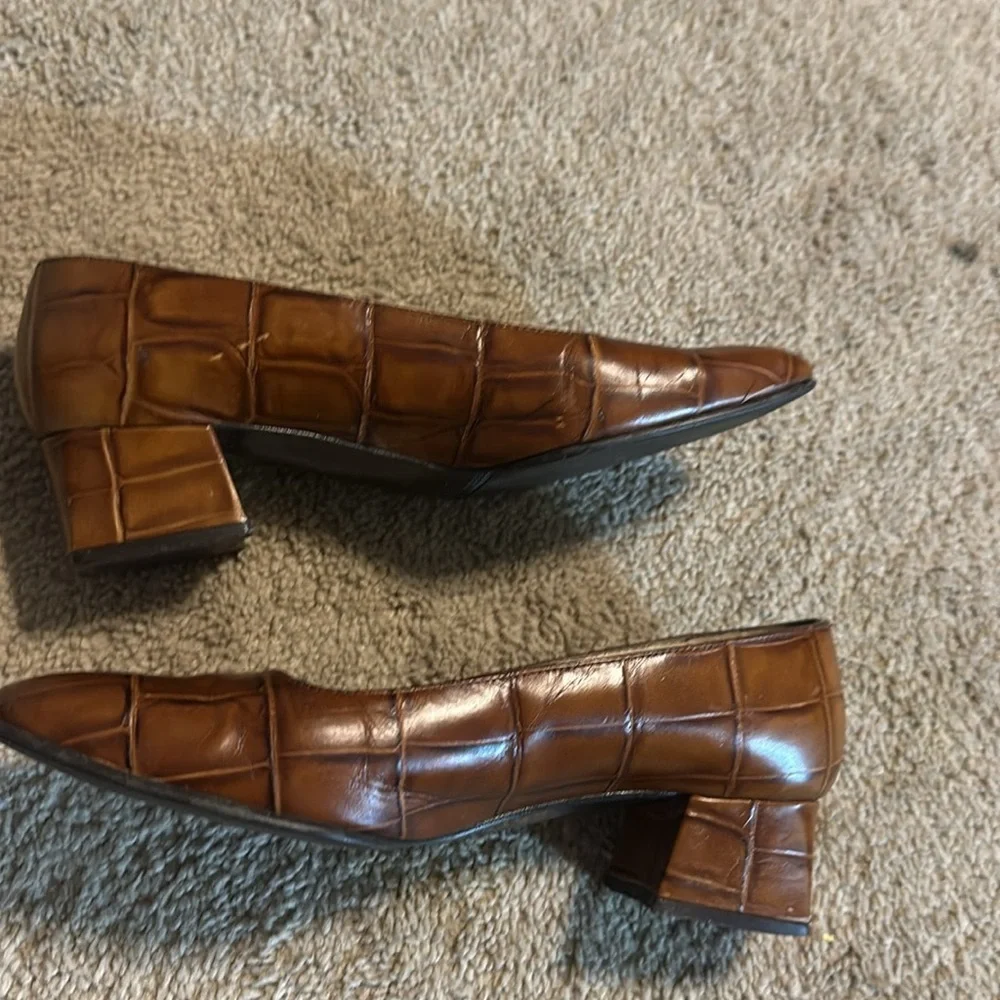 Etienne Aigner Leather Block Crocodile Dress Shoes Womens 6 Grandmacore Business - Picture 4 of 7